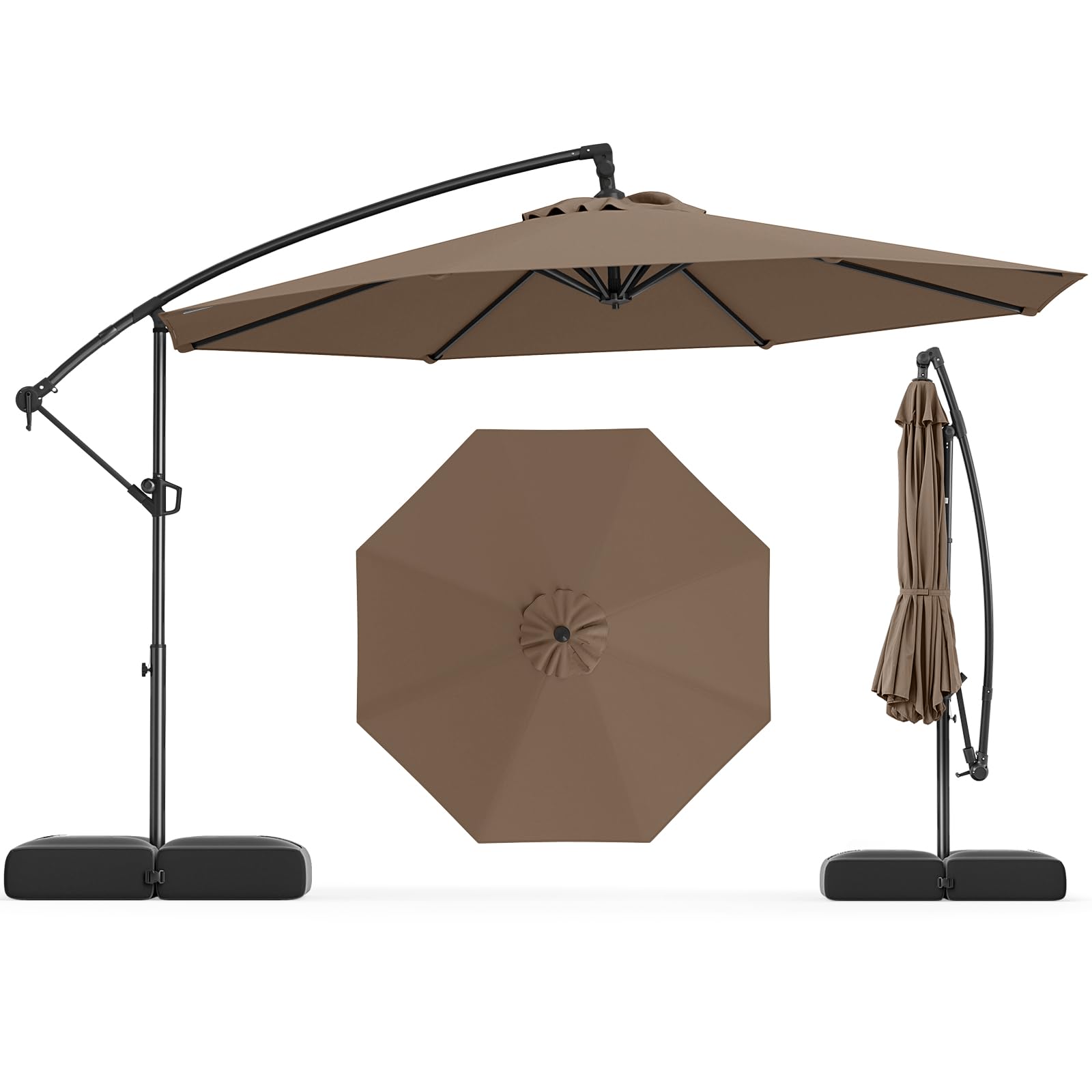 Tangkula 10 Feet Offset Hanging Umbrella with Base Patio Cantilever Umbrella, Tan Tangkula 10 Feet Offset Hanging Umbrella with Base Patio Cantilever Umbrella, Tan