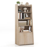 Tangkula 6 Tier Bookcase, Modern Bookshelf w/ 2 Adjustable Shelves & Flip-up Door, Wood Storage Cabinet with 5 Open Shelves
