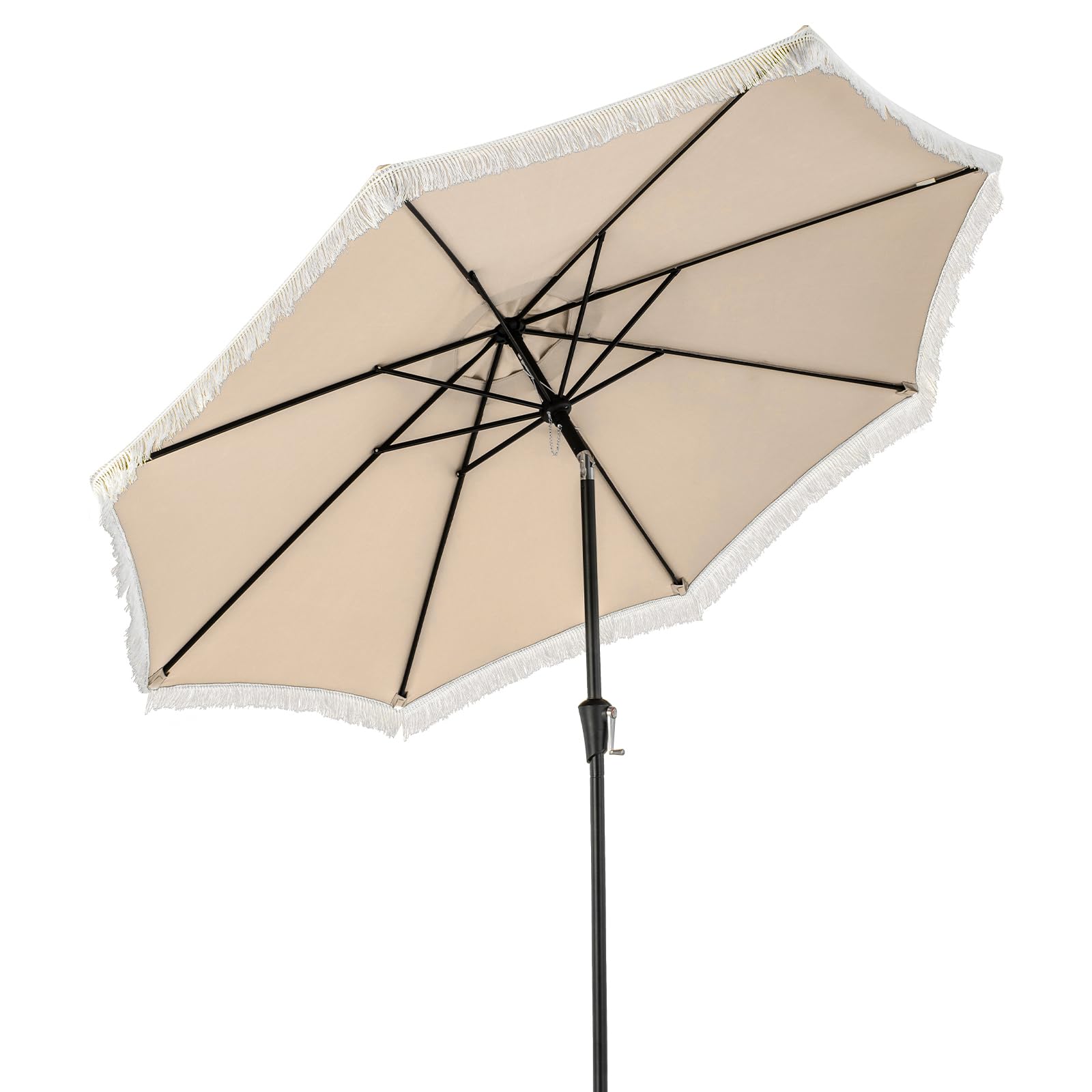 9 ft patio umbrella with fringe Tangkula 9Ft Patio Umbrella with Fringe, Boho Umbrella with Tassels, Crank Handle, Push Button Tilt, Beige
