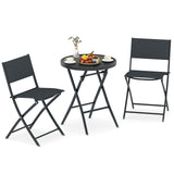 Tangkula 3 Piece Folding Bistro Set Patio Dining Furniture with Breathable Fabric Seat