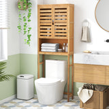 Tangkula Over The Toilet Storage Cabinet, Tall Natural Bamboo Bathroom Shelf Over Toilet with 2 Doors