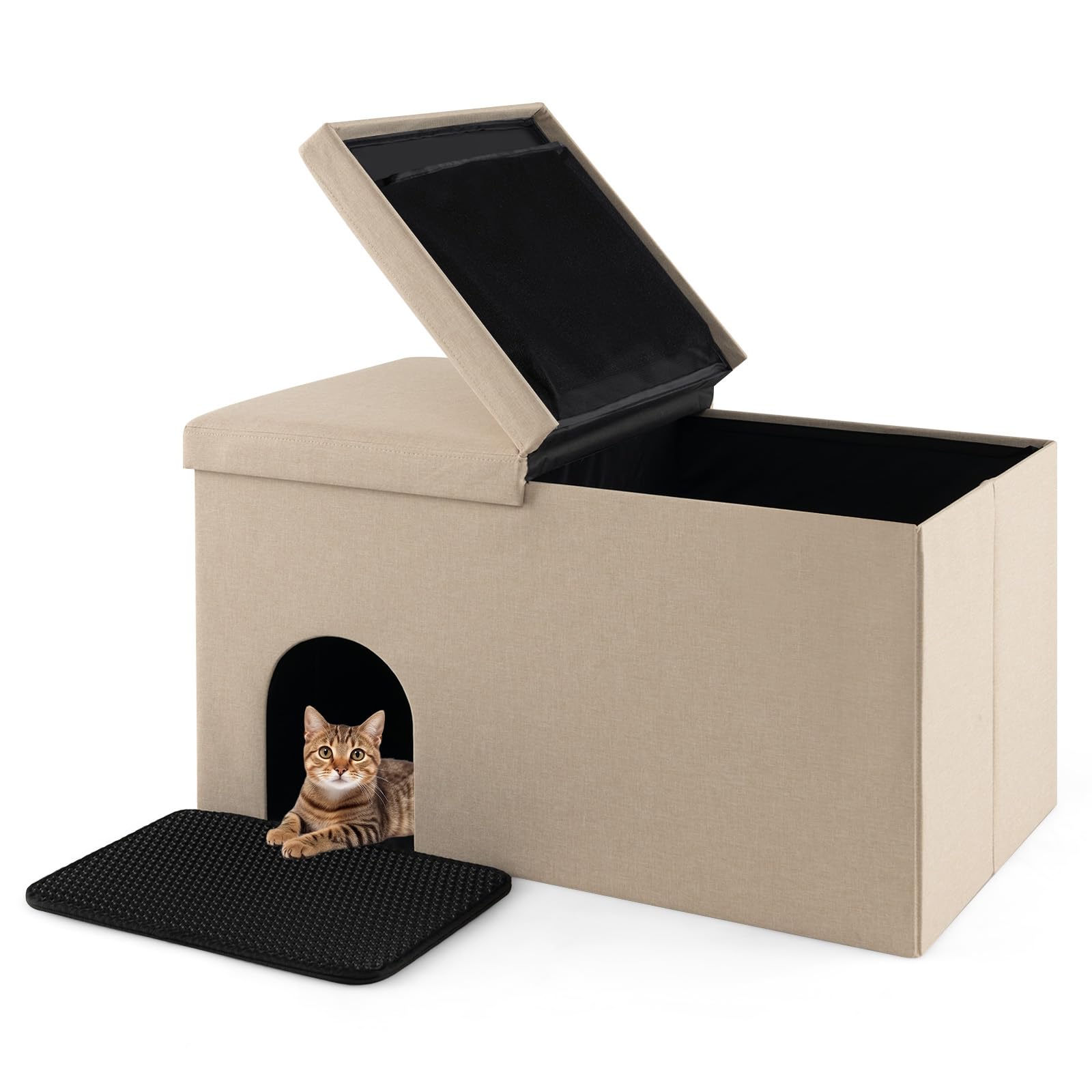 Tangkula Cat Litter Box Enclosure, Hidden Litter Box Furniture