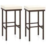Tangkula Patio Wicker Bar Stools Set of 2/4, Patiojoy Outdoor Bar Height Chairs w/Seat Cushions & Footrest