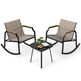 Tangkula 3 Piece Patio Rocking Bistro Set with Tempered Glass Coffee Table
