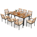 Tangkula 9 Piece Outdoor Patio Dining Set, Rectangular Dining Table & Chairs Set for 8 w/Acacia Wood Tabletop