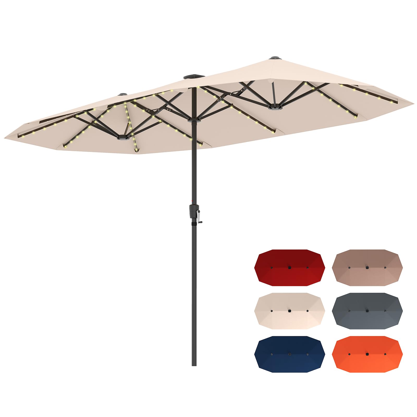 Tangkula 13 ft Large Patio Umbrella w/LED Solar Lights, Beige Tangkula 13 ft Large Patio Umbrella w/LED Solar Lights, Beige