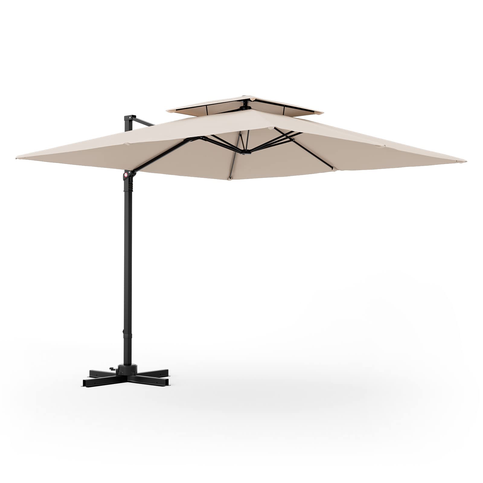 360 degree rotating cantilever offset patio umbrella Tangkula Patio 9.5FT Square Cantilever Offset Umbrella Double Vented 360° Heavy Duty Beige