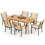 Tangkula 7 Piece Patio Wood Dining Set with Umbrella Hole with Metal Frame