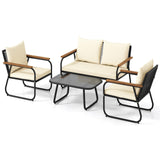 Tangkula Outdoor Conversation Set with Tempered Glass Coffee Table