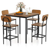 Tangkula Dining Table Set for 4, Vintage Counter-Height Dining Table & 4 Bar Chairs