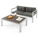 Tangkula 2 Piece Patio Aluminum Sofa Set, Contemporary 2-Person Sofa & Coffee Table