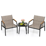 Tangkula 3 Piece Outdoor Bistro Set with Breathable Fabric Seat