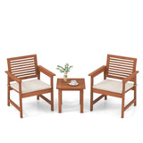 Tangkula 3-Piece Patio Furniture Set, Outdoor Bistro Set w/2 Seat Cushions, Coffee Table