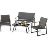 Tangkula Outdoor Metal Conversation Set with Padded Fabric Seat & Wood-Plastic Armrests