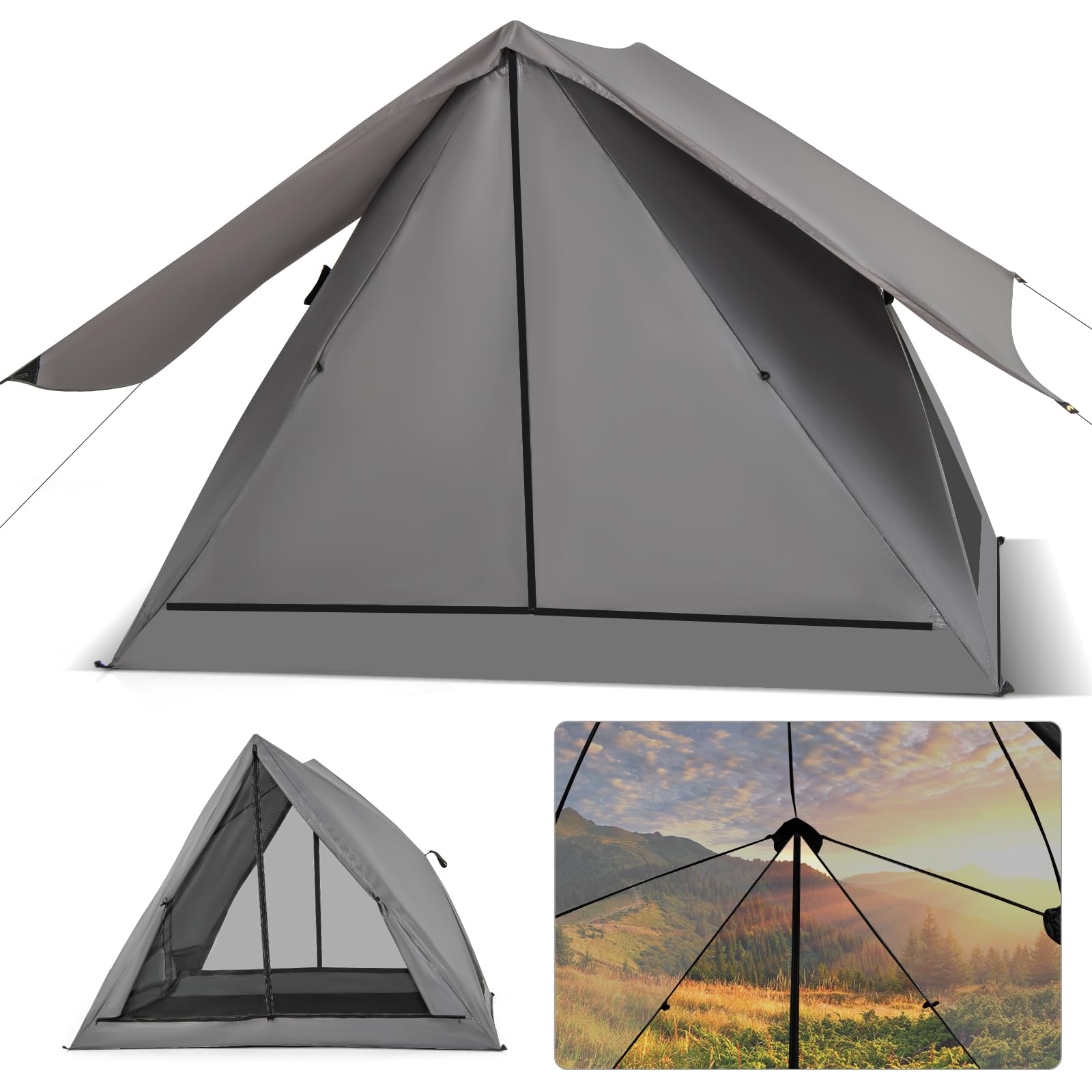one person pop up tent Tangkula Pop Up Camping Tent for 2-3 Person, 360° One-Way See-Through Backpacking Tent with Removable Rainfly