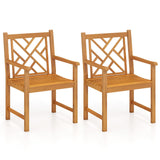 Tangkula 2 Pieces Slatted Patio Heavy Duty Acacia Armchairs with Inclined Backrest
