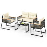 Tangkula Heavy Duty Outdoor Cushioned Conversation Set with Tempered Glass Coffee Table