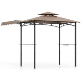 Tangkula 10.5x5 FT Grill Gazebo with Side Awning, 2-Tier Barbecue Gazebo with 2 Shelves, 12 Hanging Hooks