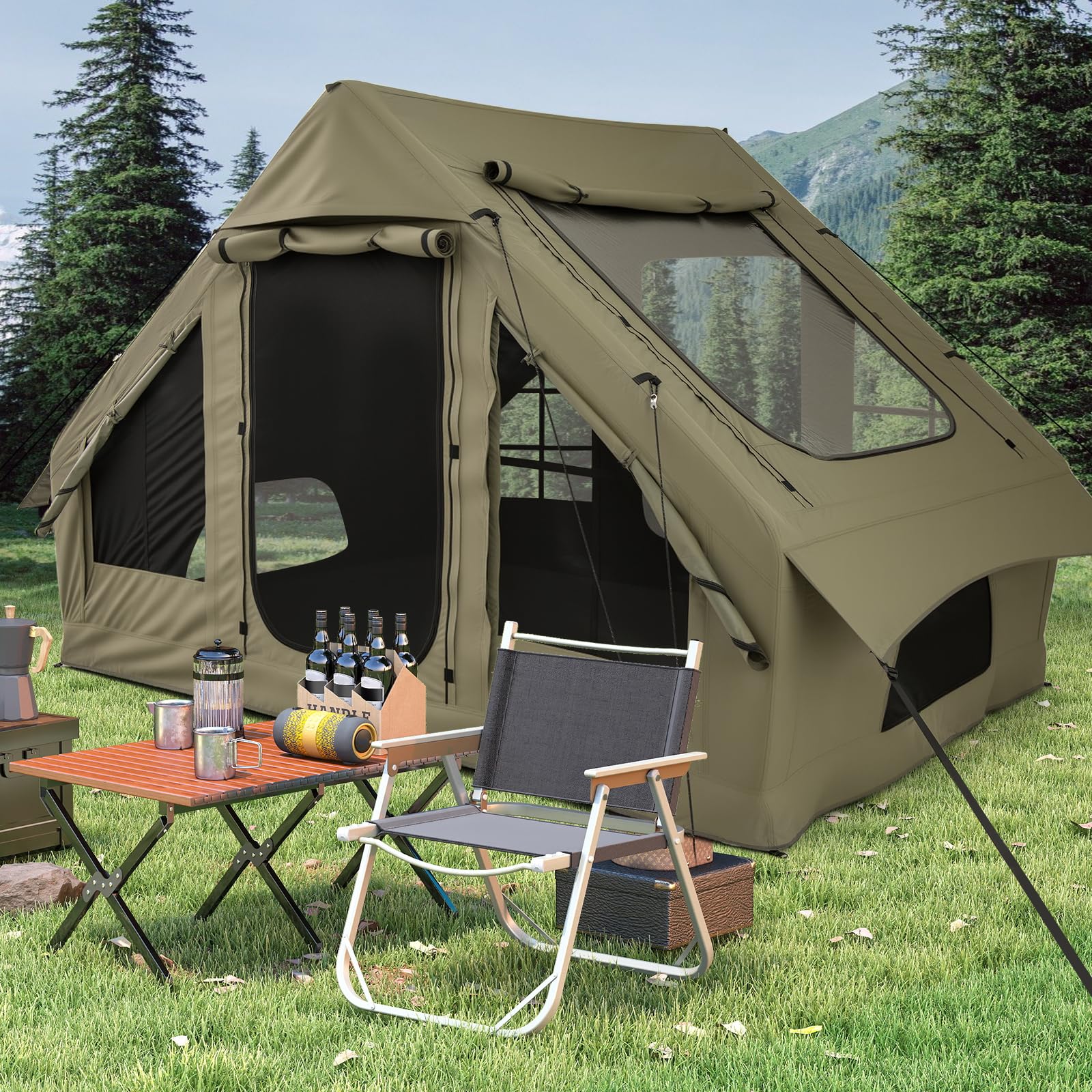 inflatable glamping tent Tangkula 4-6 People Inflatable Tent Easy Setup Glamping Tent for Hiking, Green