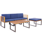 Tangkula 5 Pieces Patio Conversation Set, Acacia Wood Chair Set with Ottoman & Coffee Table