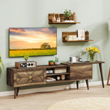 Tangkula Farmhouse TV Stand with 2 Wall Shelves