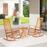 Tangkula 3-piece Outdoor Poplar Wood Rocking Bistro Set