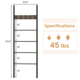 Tangkula Blanket Ladder, 5-Tier Ladder Shelf with 5 Removable Hooks