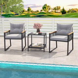 Tangkula 3 Piece Outdoor Conversation Set, Rattan Armchairs with 2-Layer Side Table