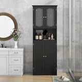 Tangkula 64.5" Tall Bathroom Storage Cabinet, Freestanding Linen Cabinet with Frost Glass Doors and Shelves