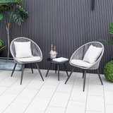 Tangkula 3 Piece Patio Furniture Set, Balcony Chair Set with Seat & Back Cushions, Tempered Glass Tabletop (Gray)