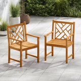 Tangkula 2 Pieces Slatted Patio Heavy Duty Acacia Armchairs with Inclined Backrest