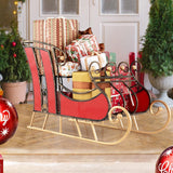 Tangkula Metal Christmas Santa Sleigh Basket, Xmas Festival Holiday Decorative Santa’s Sleigh with 2-Tier Storage Shelf