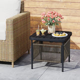 Tangkula Outdoor PE Rattan Side Table with 1.57” Umbrella Hole