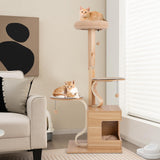 Tangkula Modern Cat Tree, 51 Inch Tall Cat Tower with Solid Wood Post, Curved Plywood Frame