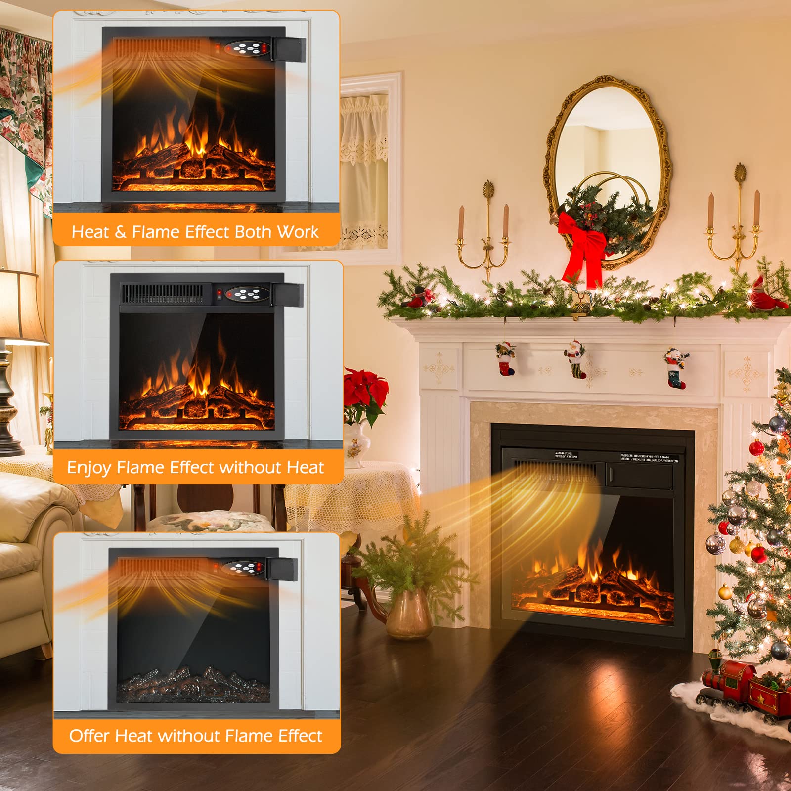 18 Inch Electric Fireplace, 5100 BTU Freestanding Electric Fireplace Heater - Tangkula