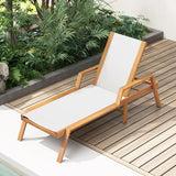Tangkula Patio Chaise Lounge Chair, 5 Position Adjustable Acacia Wood Patio Lounger