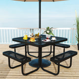 Tangkula 8 Person Picnic Table, Square Commercial Grade Outdoor Picnic Table with 4 Built-in Benches