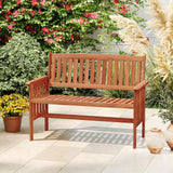 Tangkula Outdoor Wood Garden Bench 2-Person Patio Park Bench with Backrest Armrests and Slatted Seat