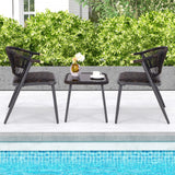 Tangkula 3 Piece Patio Rattan Furniture Set, Patiojoy Quick Dry Foam Padded Chairs w/Tempered Glass Tabletop