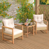 Tangkula 3 Pieces Patio Furniture Set, Outdoor PE Wicker Conversation Bistro Set with Acacia Wood Frame