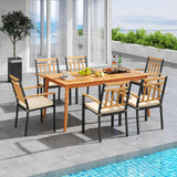 Tangkula 7 Piece Patio Wood Dining Set with Umbrella Hole with Metal Frame