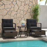 Tangkula 5 Piece Outdoor Furniture Set, Rattan Chairs & Ottomans w/Round Glass Topped Coffee Table