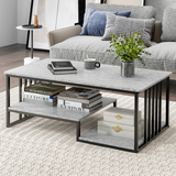 Tangkula Small Coffee Table for Small Spaces, Rectangular Cocktail Table with Storage (Retro, Gray, 43 Inch)