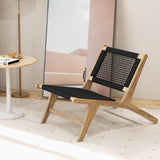 Tangkula Teak Wooden Chair, Mid Century Modern Accent Chair with Handwoven Cordage Seat & Backrest