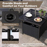 Tangkula Outdoor Table with Umbrella Hole, Rattan Umbrella Stand Table