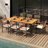 Tangkula 9 Pieces Patio Dining Set, Outdoor Acacia Wood Table and Chairs with Soft Cushions and 1.9” Umbrella Hole