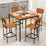 Tangkula Dining Table Set for 4, Vintage Counter-Height Dining Table & 4 Bar Chairs