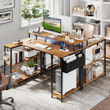 Tangkula L Shaped Gaming Desk with LED Lights & Power Outlets