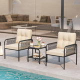 Tangkula 3 Pieces Patio Bistro Set, PE Rattan Furniture Set with Tempered Glass Table