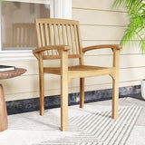 Tangkula Teak Wood Armchair with Slatted Seat & Curved Seat